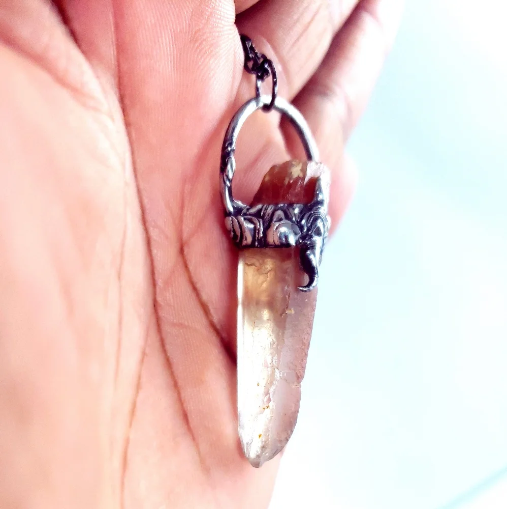 Red ghost quartz crystal necklace